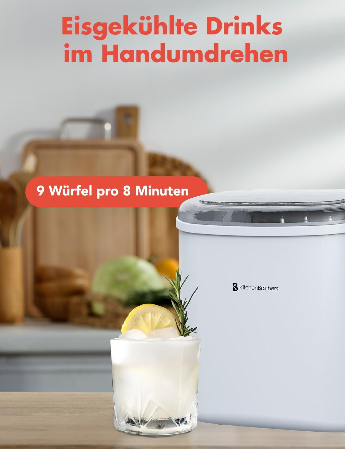 Eiswürfelmaschine LifeGoods für Crushed Ice und Würfel, Weiß