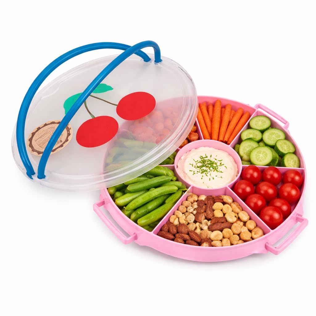 Snackbox mit Fächern und Deckel für Obst und Dips, Kirsche