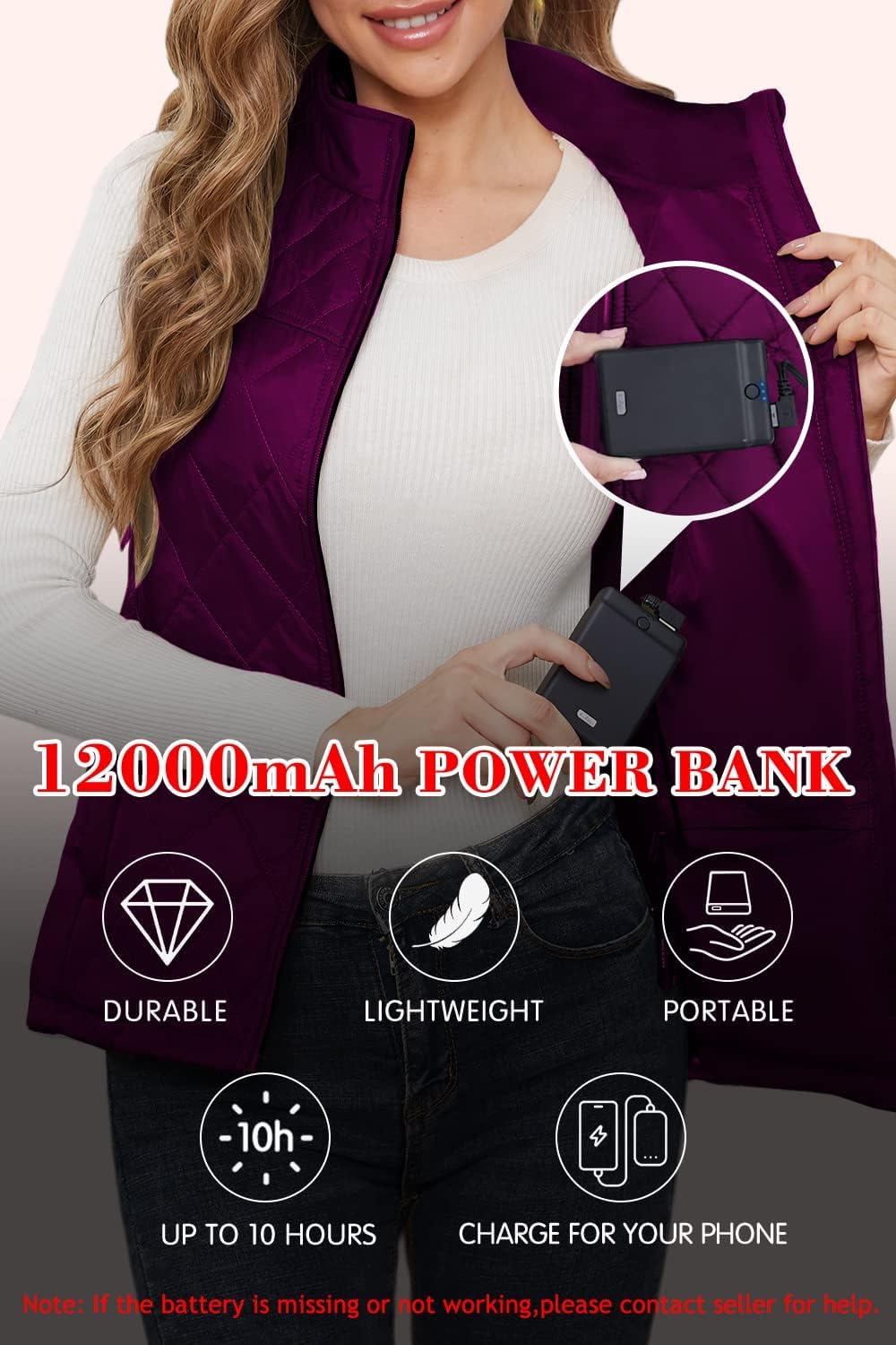Beheizbare Weste, M Violett
