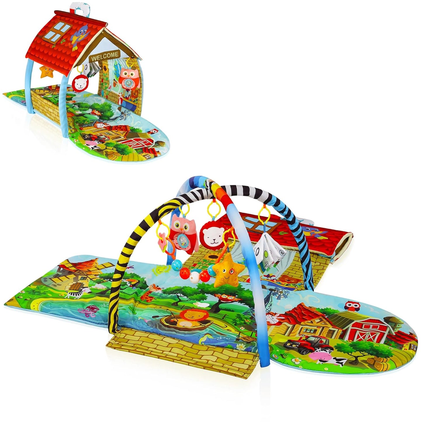 2in1 Krabbeldecke Agnes Plus mit Spielbogen und Spielhaus