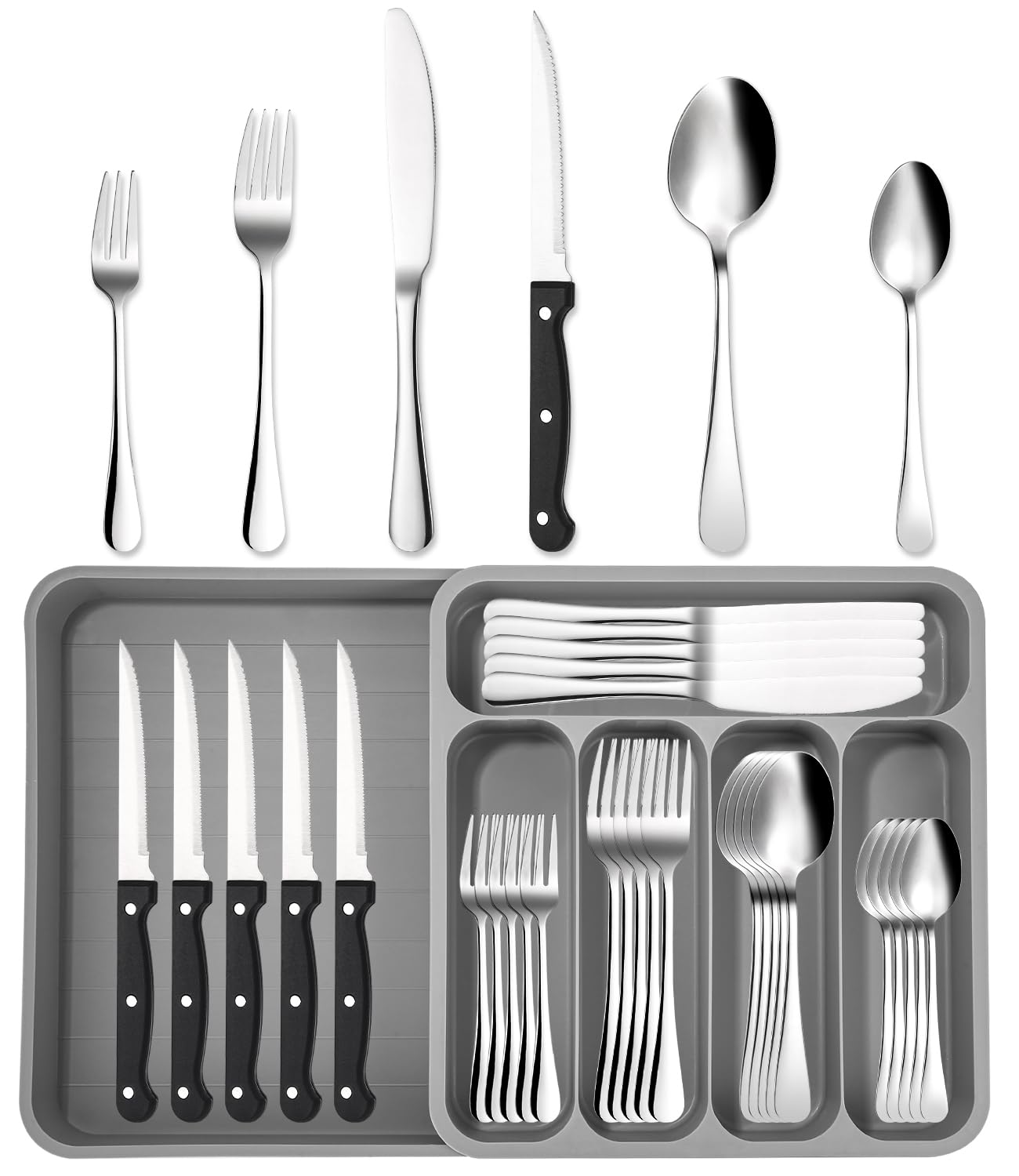 36-teiliges Besteck-Set mit Besteckkasten, 36 Stück/Silber mit Aufbewahrungsbox