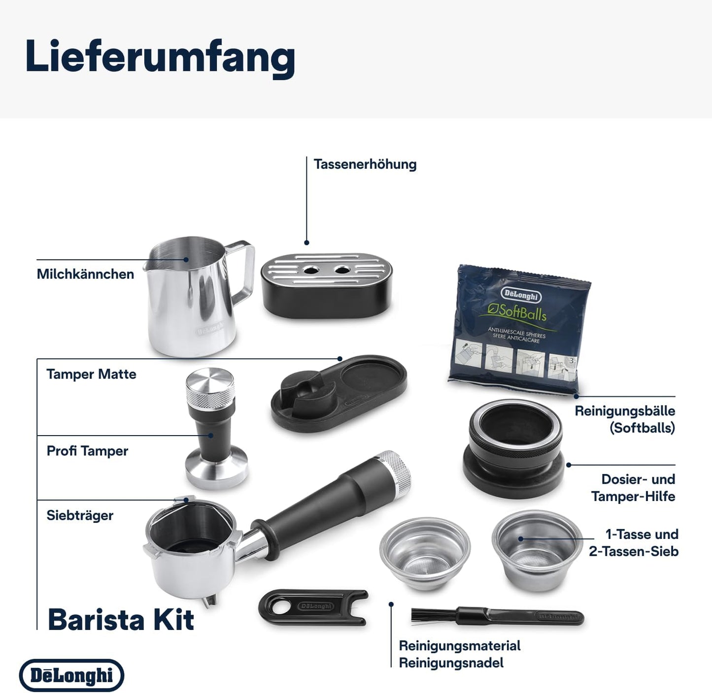 Siebträgermaschine mit Mahlwerk und Milchschaumdüse, Edelstahl / Schwarz, ohne Cold Brew