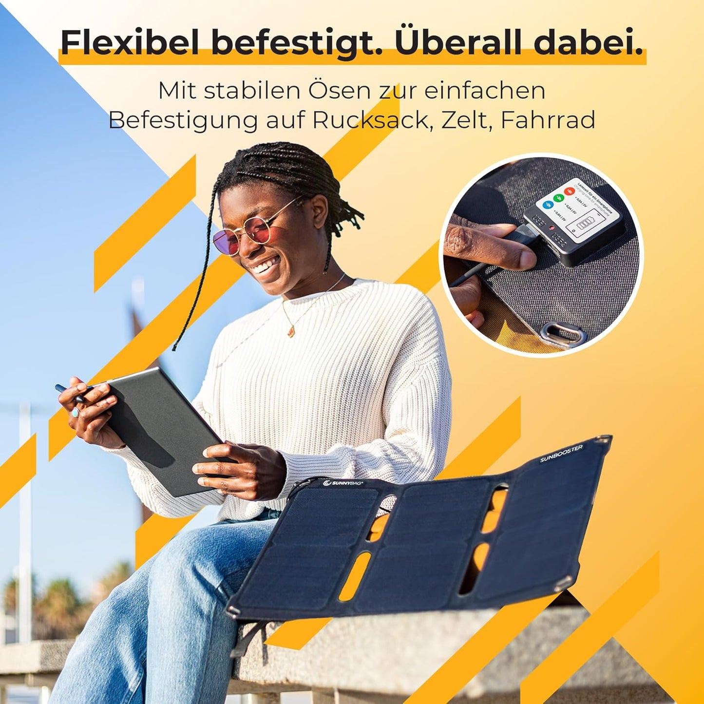 Sunbooster 21: Faltbares Solarpanel mit USB-Anschlüssen, SUNBOOSTER 21W