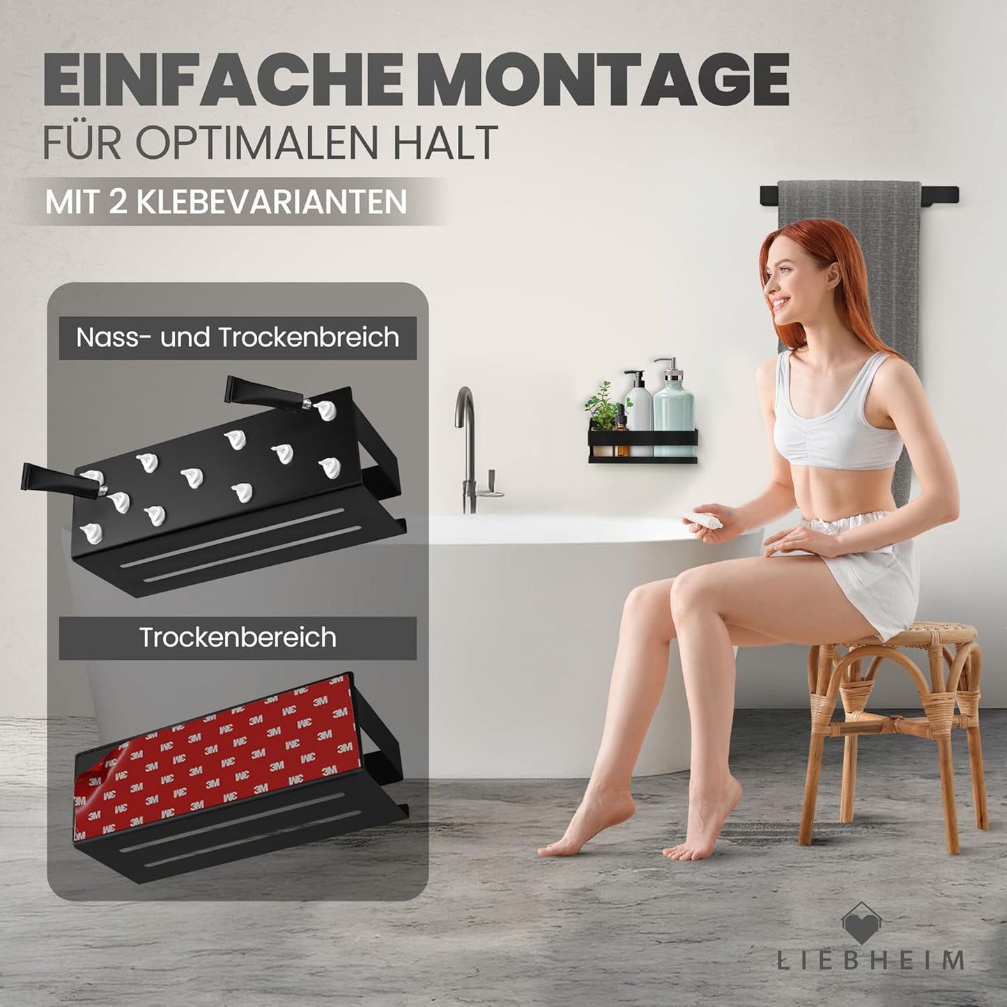 Duschregal Ohne Bohren aus Edelstahl, Schwarz - Edelstahl
