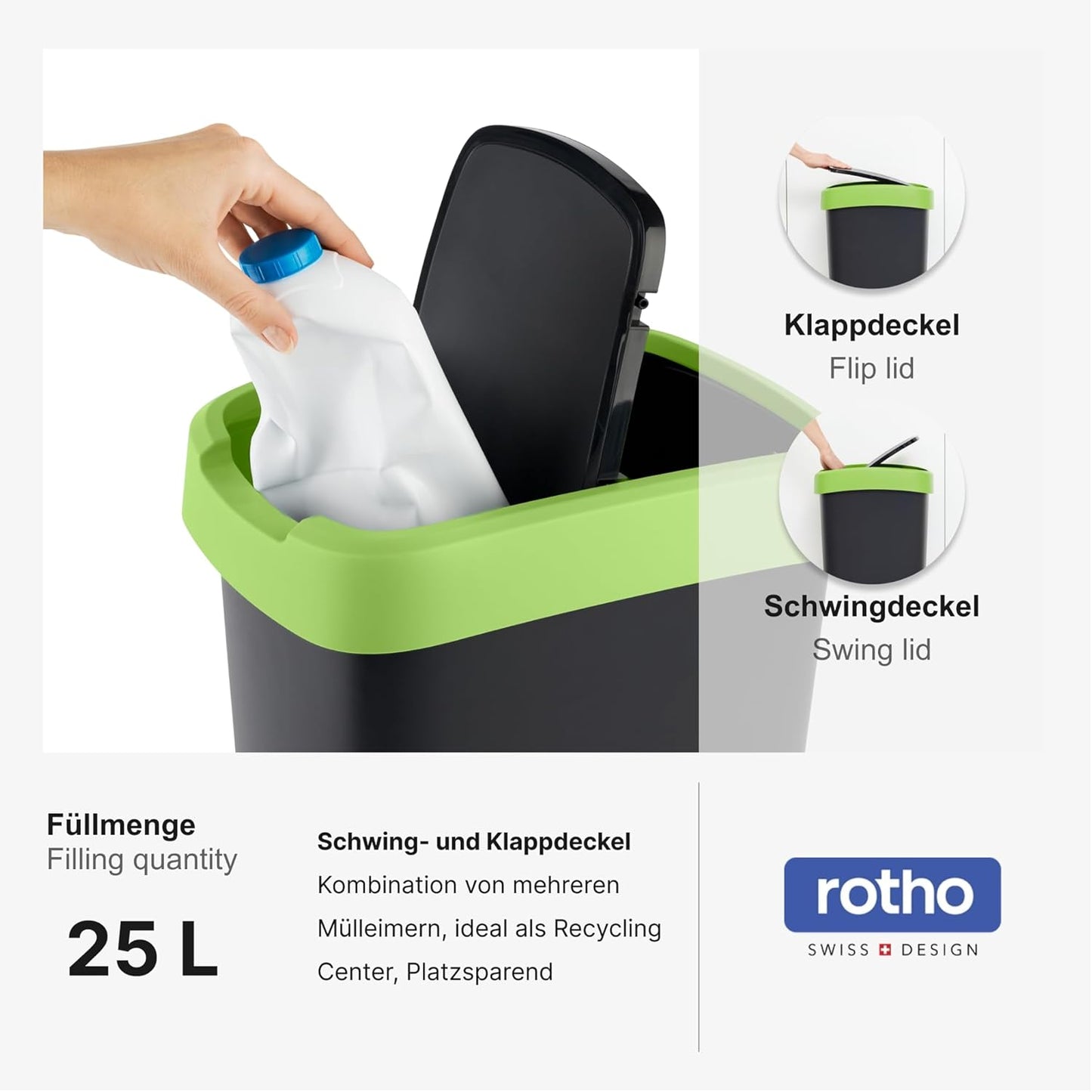 Salsa Mülleimer mit Deckel, Grün 25l