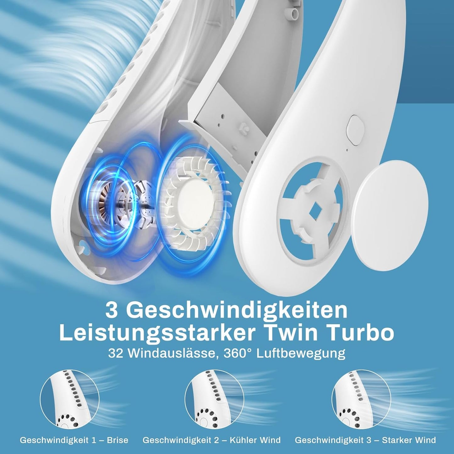 Bladeless Nackenventilator mit 360° Luftstrom, Warmweiss