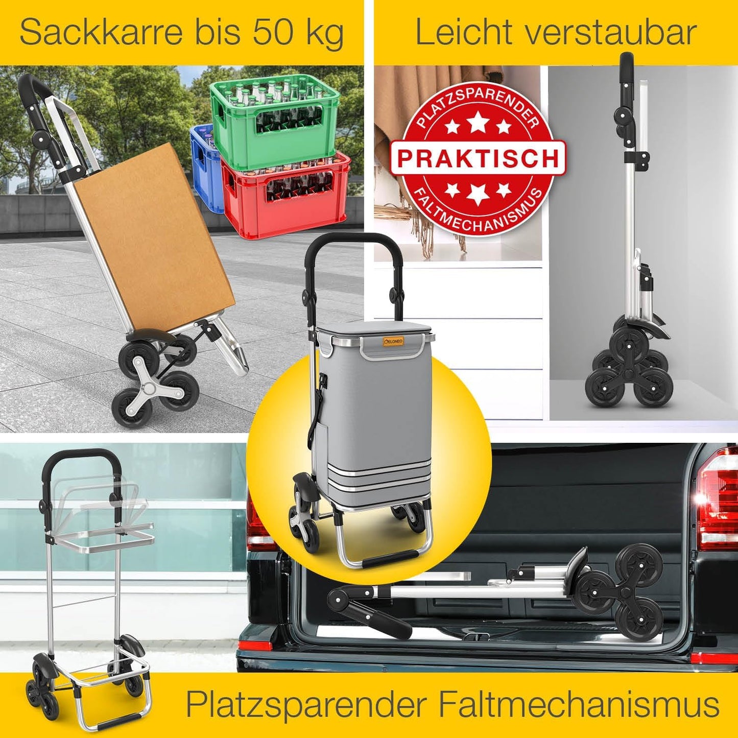 Einkaufstrolley mit Treppensteiger und Kühlfach, Treppensteiger-Trolley Grau