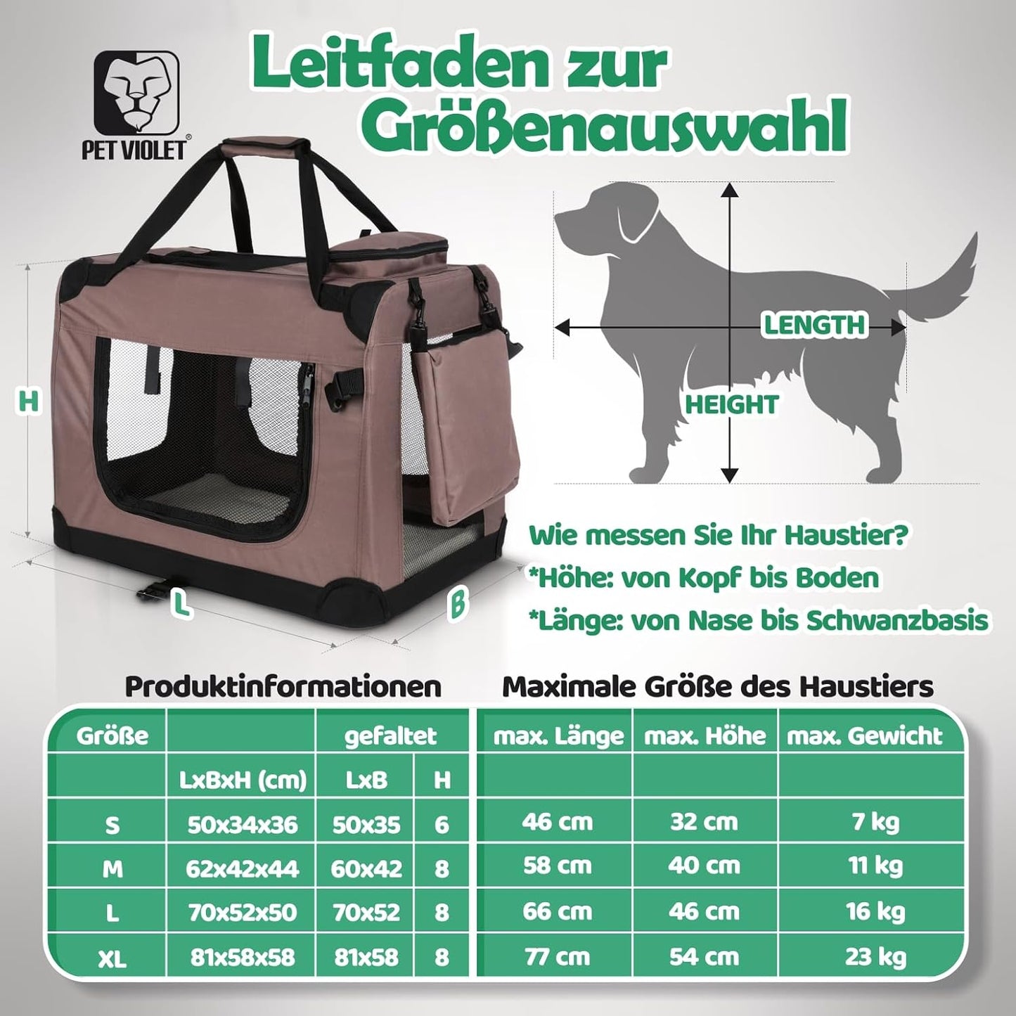 Faltbare Hundetransportbox für Auto (50x34x36 cm), L 50 x B 34 x H 36 cm Beige