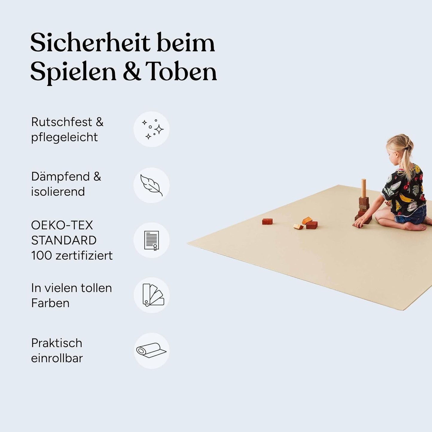 Anti-Rutsch Krabbelmatte 160x200 cm Oeko-Tex, 160x200 cm (1er Pack) Grau