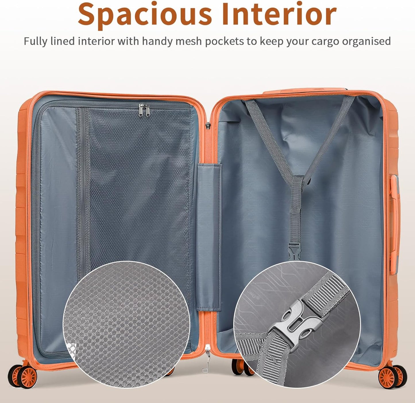 Grosser Koffer mit TSA Schloss und 4 Rollen, Orange Groß Koffer