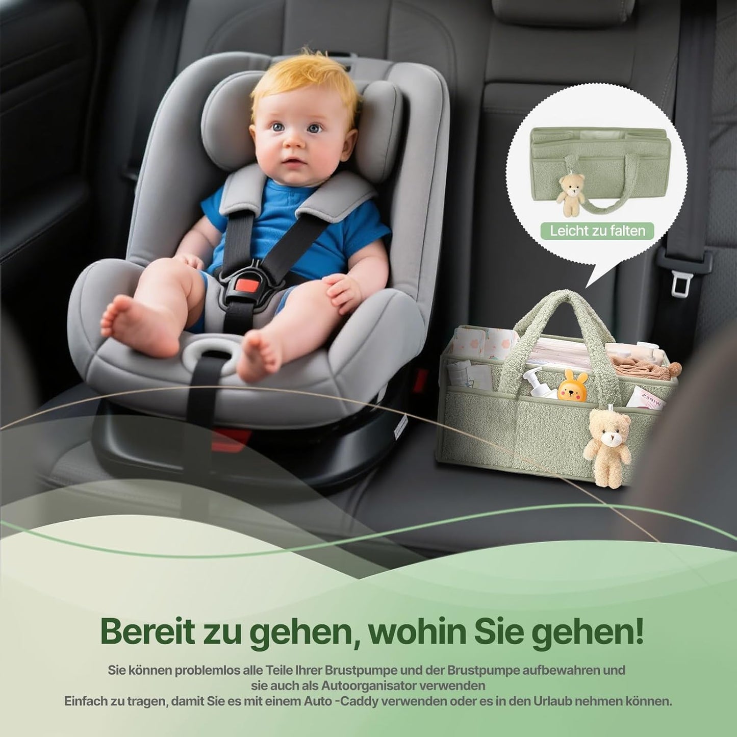 Baby-Windel-Caddy Organizer für Wickeltisch, Grün