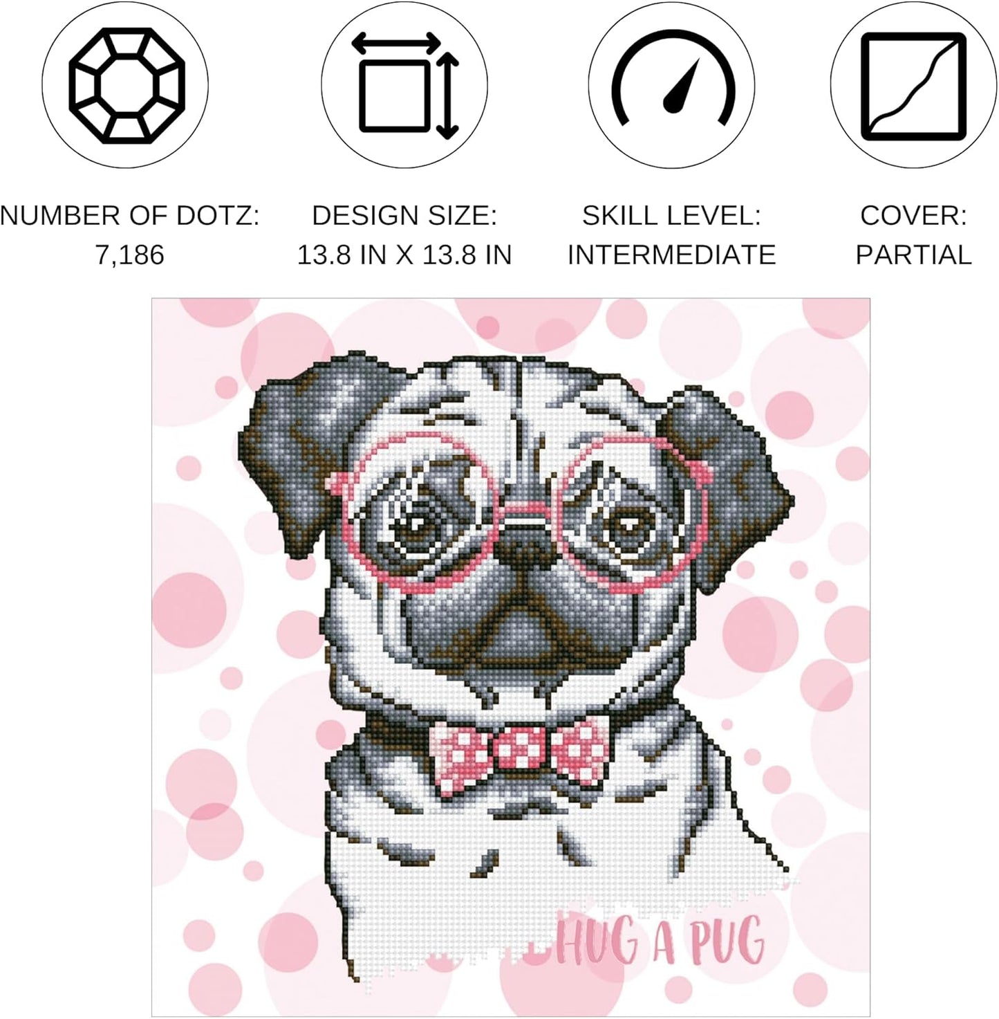 Diamond Painting Set Mops, 35 x 35 cm Hug A Pug