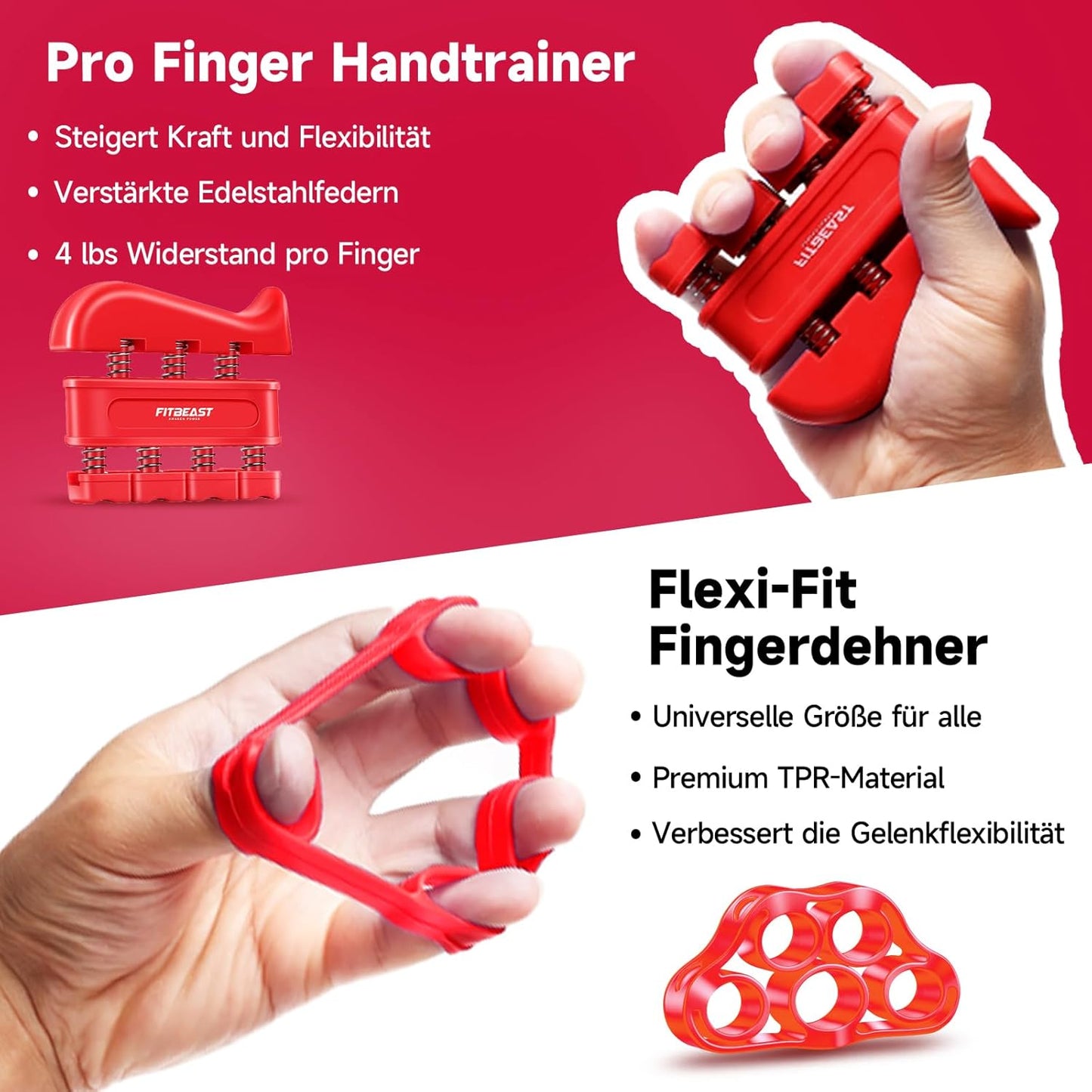Handtrainer Set mit verstellbarem Grip (5-teilig), Rot