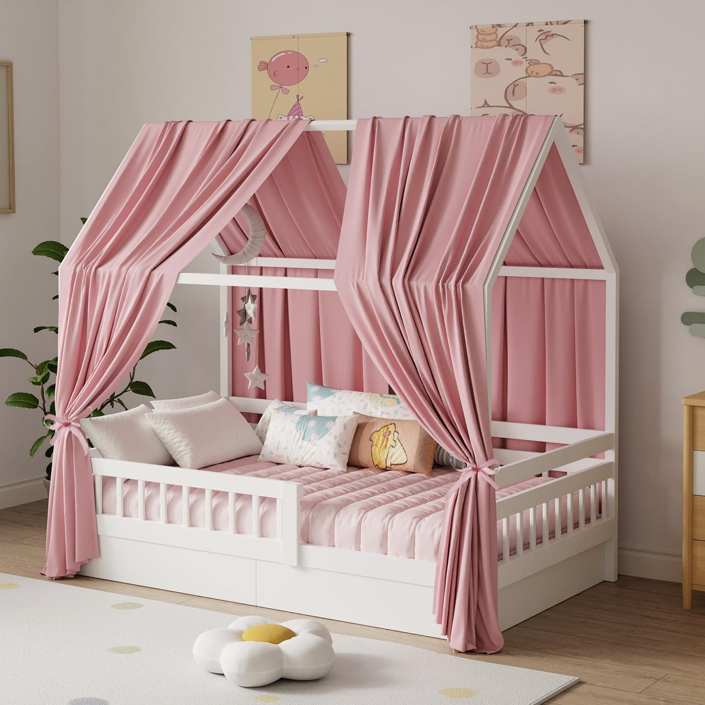 Betthimmel-Set für Hausbett, H350 x B135 cm (2er Pack) Rosa