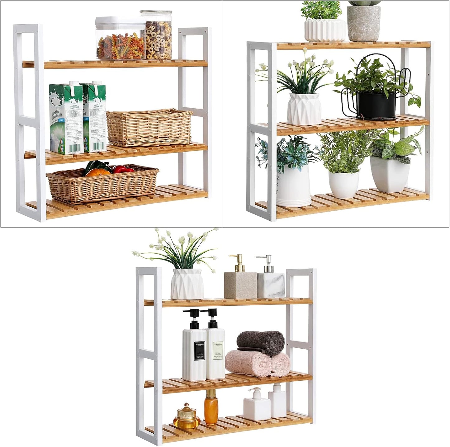 Regal BCB13WN mit 3 verstellbaren Ablagen, Weiss + Natur