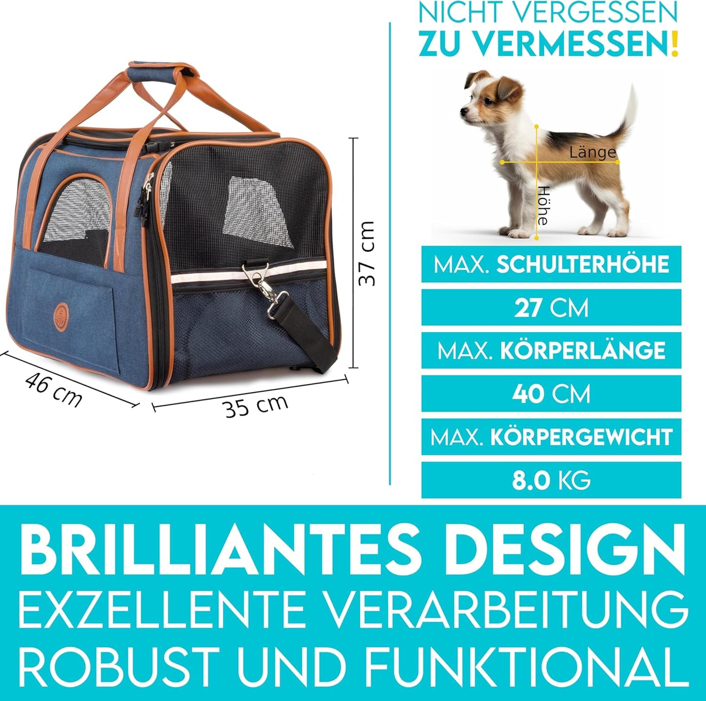 Hundetragetasche, L 46 x B 35 x H 37 cm Dunkelblau