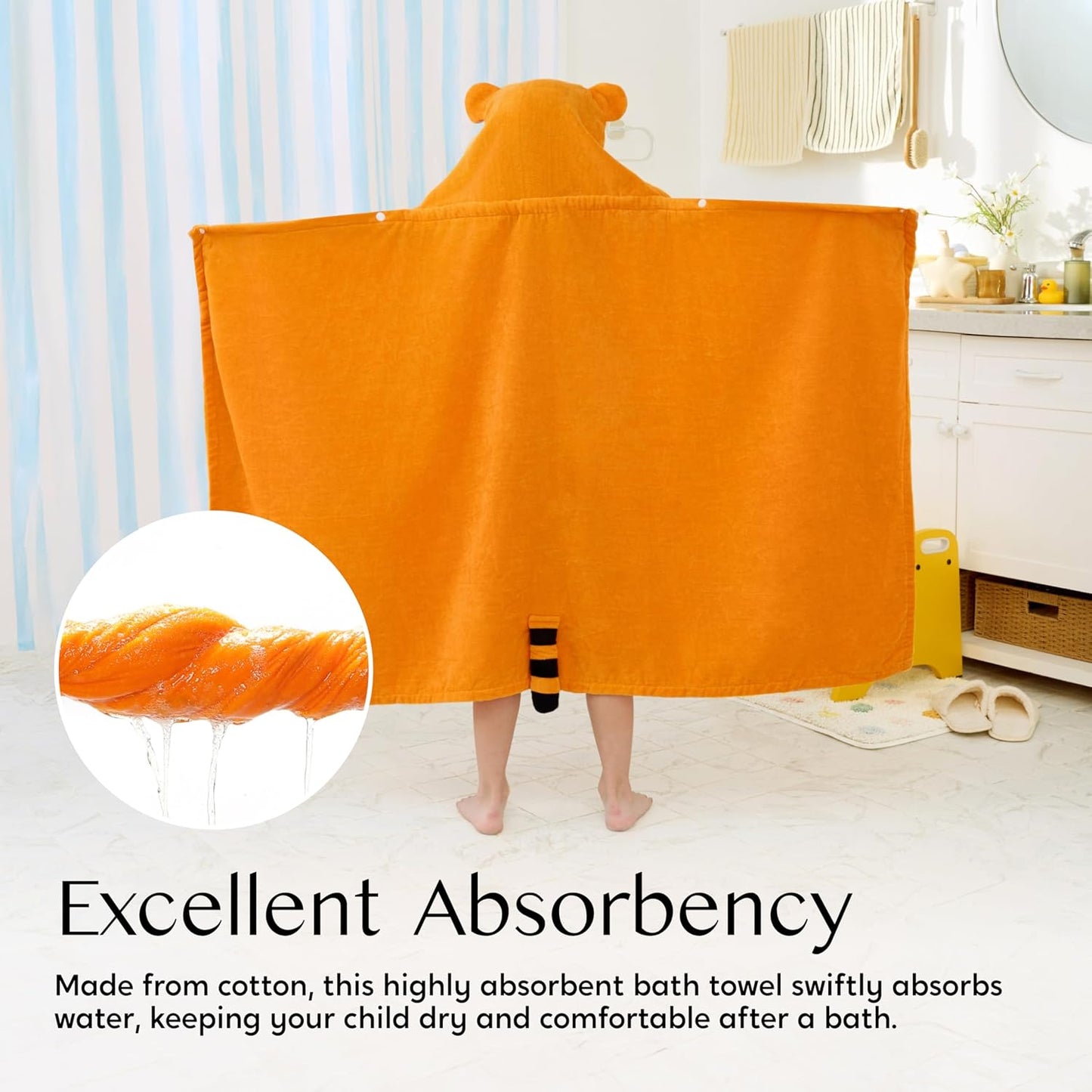 Tiger-Badeponcho Kinder Kapuzenhandtuch (76x127 cm), Gelb