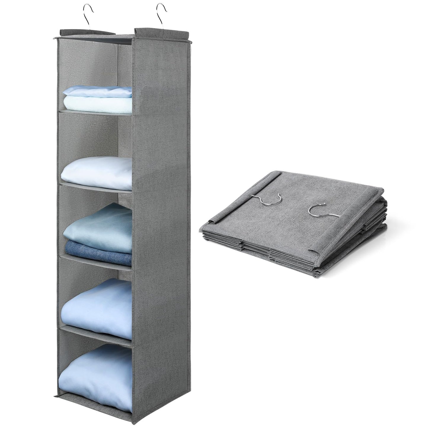 Hängeregal Kleiderschrank-Organizer (5 Fächer), Gray-häkchen-5 Large