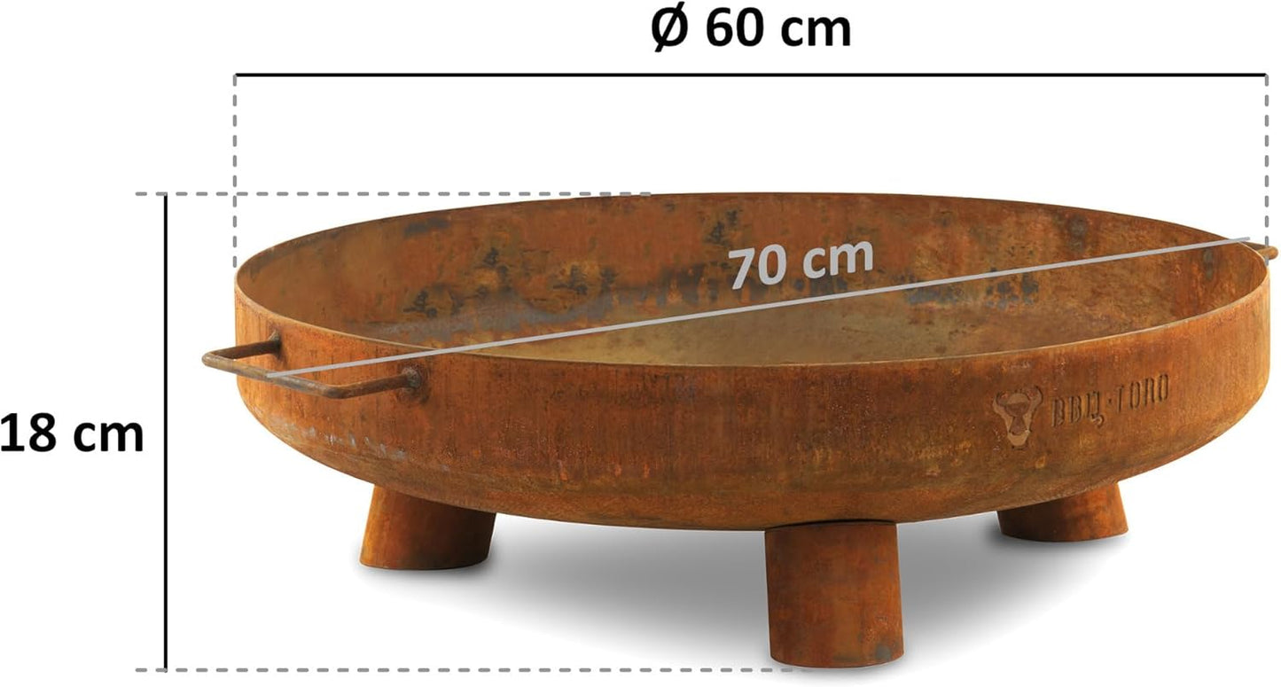 Feuerschale mit Standbeinen und Griffen, Ø 60 cm Rostoptik