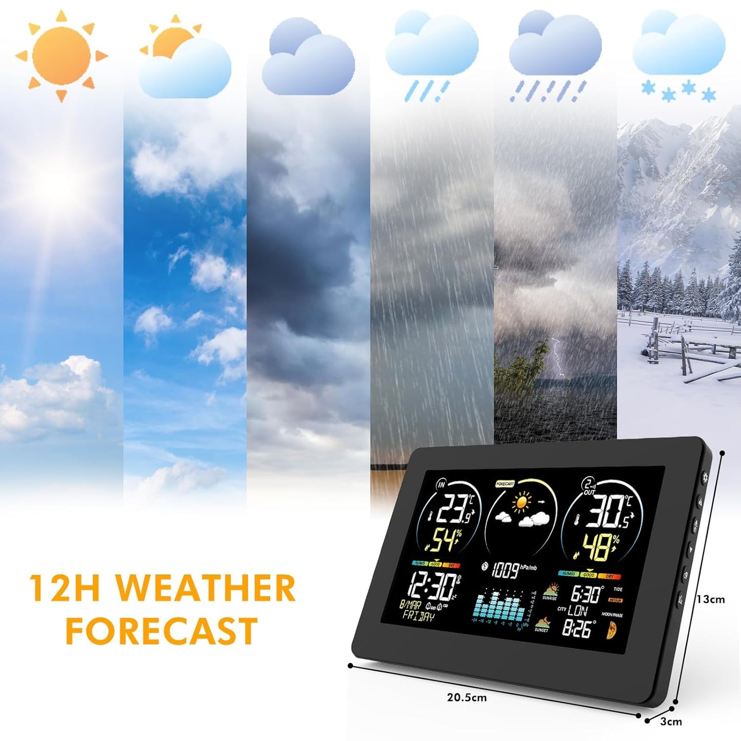 Wetterstation mit Aussensensor, 3378YC-BLACK