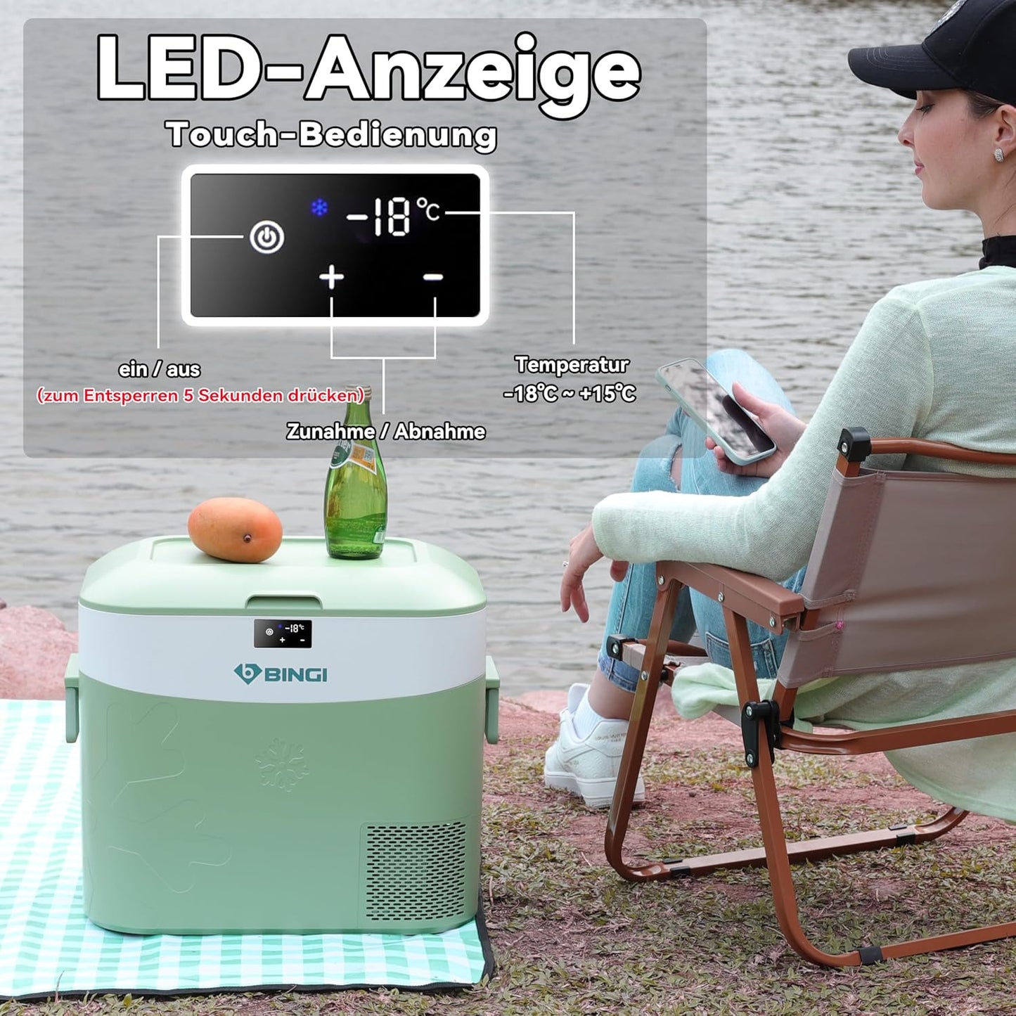 Tragbare Kühlbox für Auto & Camping, 22 Liter Grün