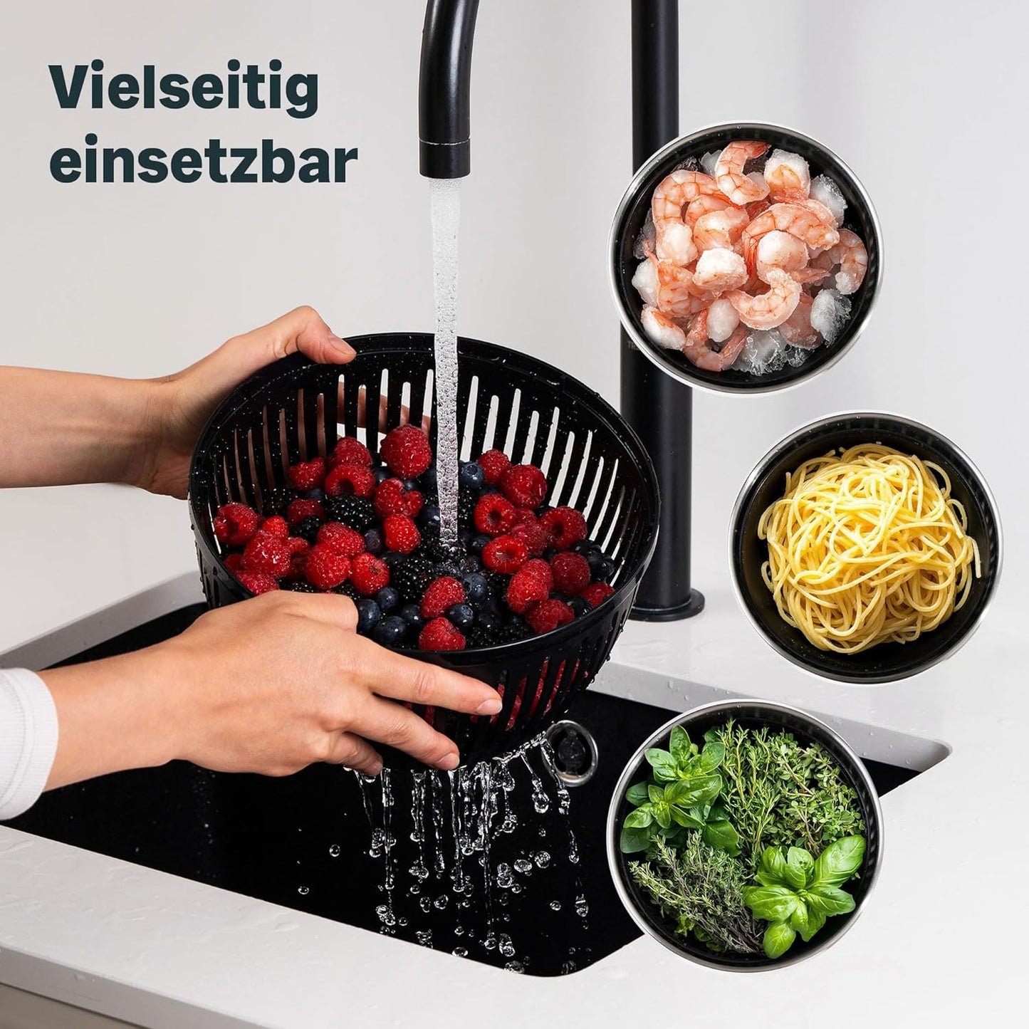 Salatschleuder mit Deckel und Kurbelantrieb, Salatschleuder 4,5l mit Deckel Set