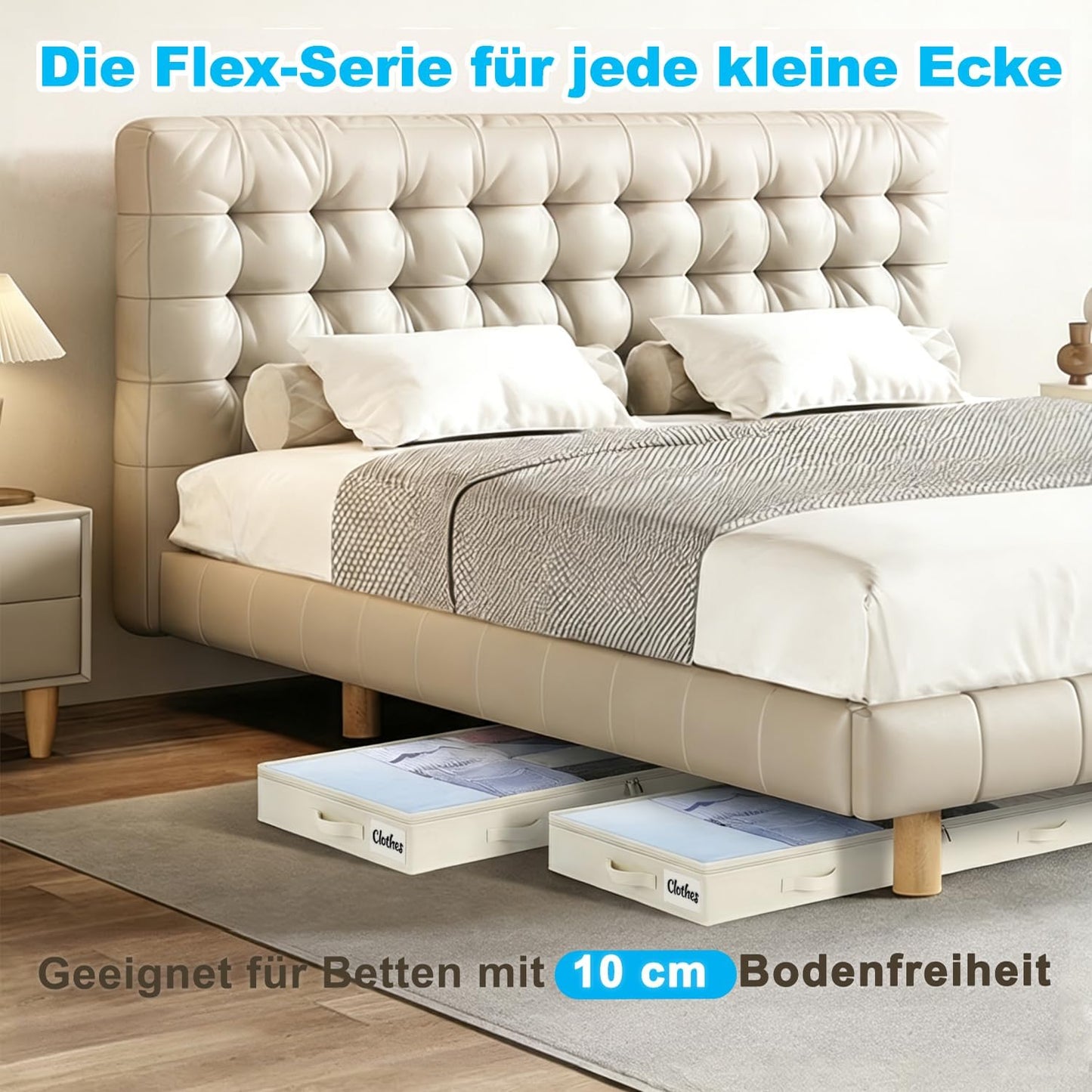 Unterbett Aufbewahrungsbox-Set (2 Stück, faltbar), Weiss-4pcs 10 cm