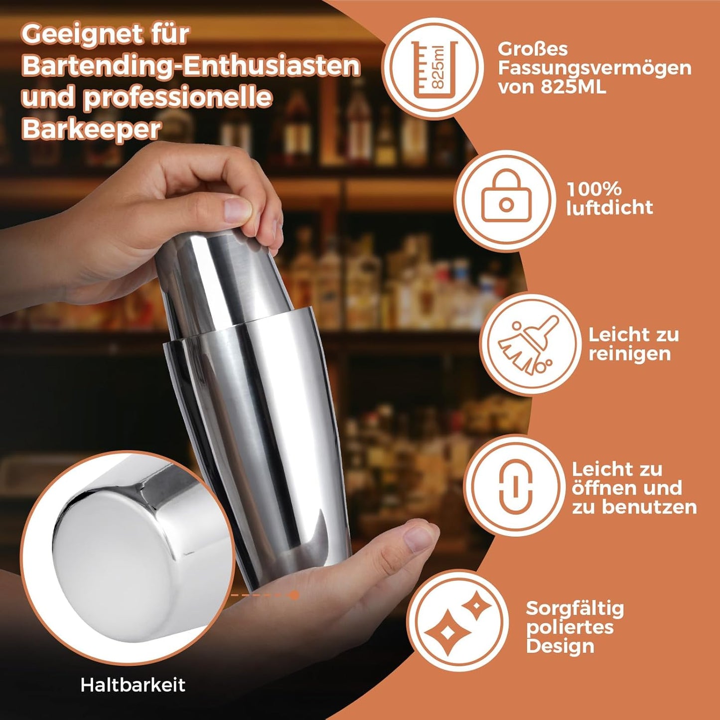 Cocktail Shaker Set mit Rezeptbuch und Ständer, Mit Gestell