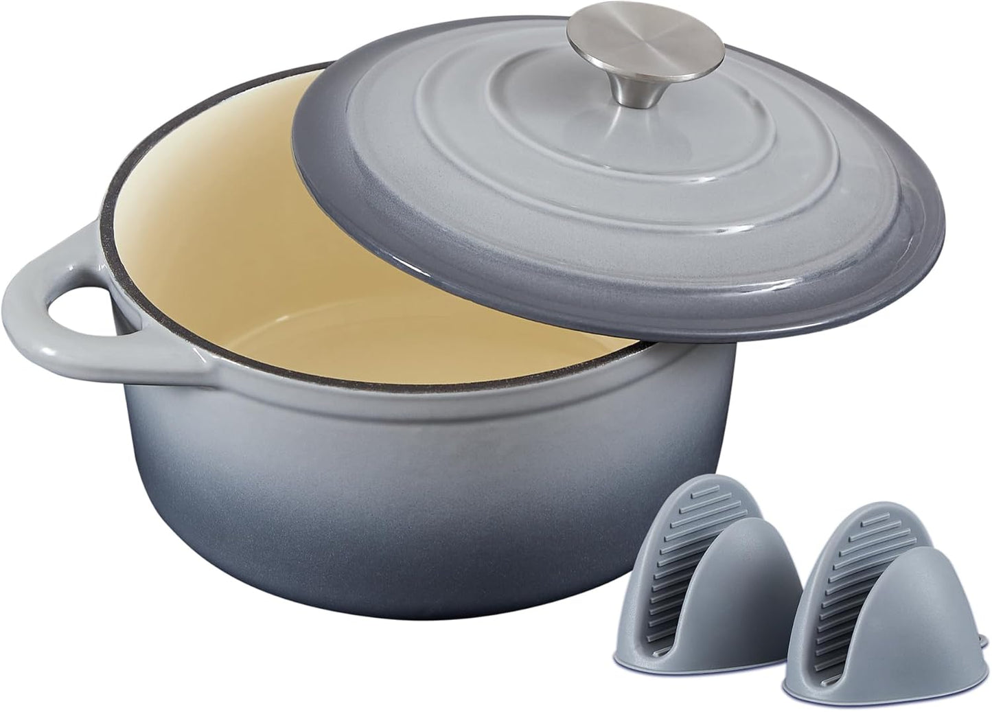 Schmortopf mit Deckel & Topflappen, 22cm/3L Grau
