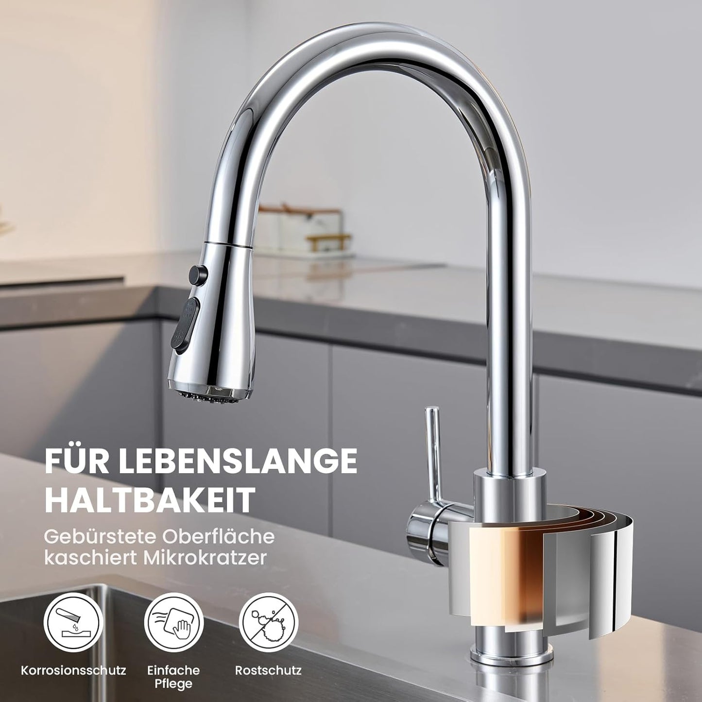 Küchenarmatur mit ausziehbarer Brause, Chrom