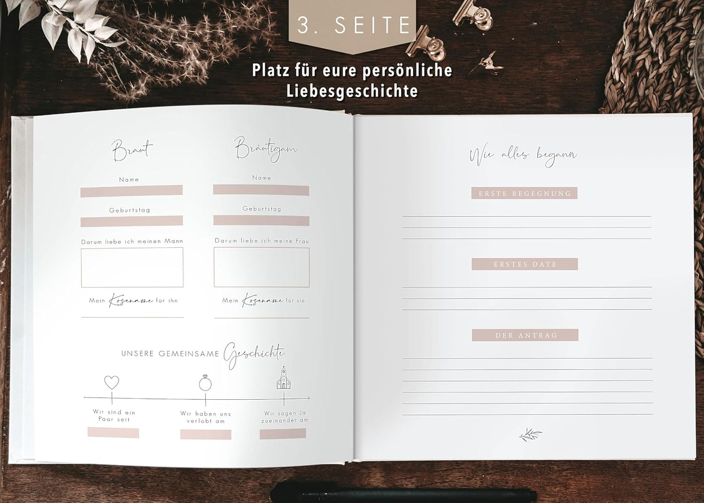 Hochzeit-Gästebuch mit Fragen zum Ausfüllen, mit Fragen Rot/Goldveredelung
