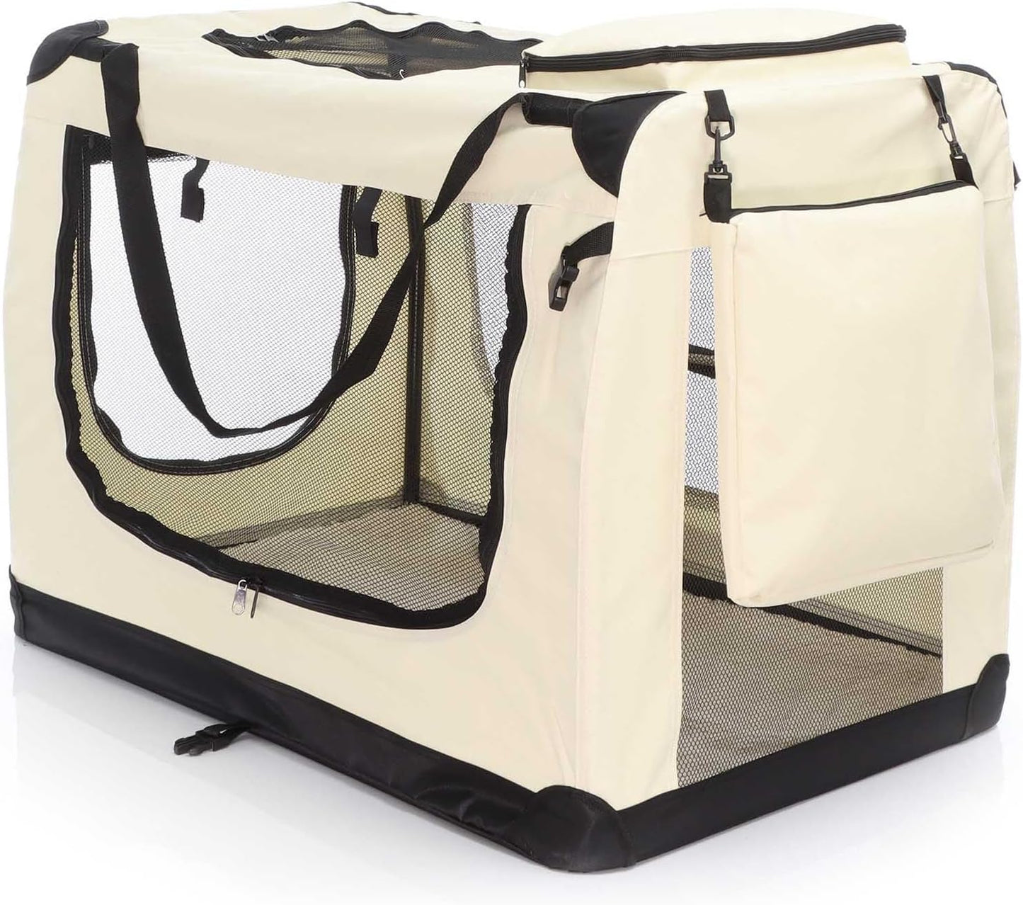 Transportbox XXL Faltbar Beige 90x63x63cm Hundebox Reisebox Katzenbox, 90 x 63 x 63 cm| beige