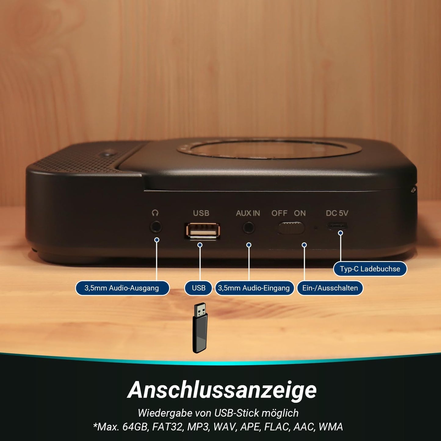 Tragbarer Bluetooth CD-Player mit Lautsprecher