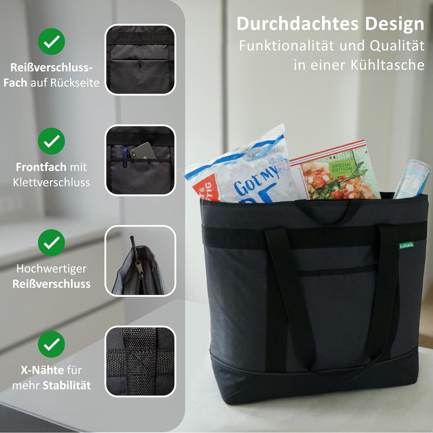 Faltbare Kühltasche, XL - 30 Liter Grau