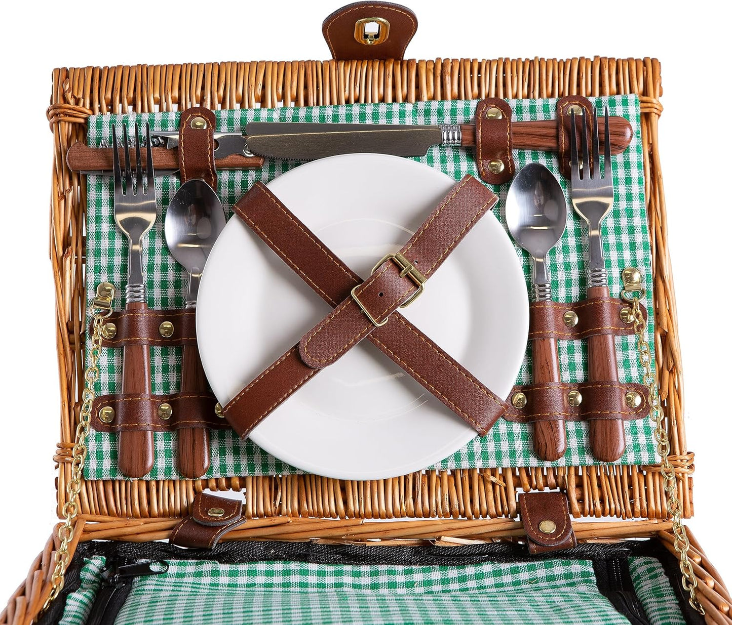 Picknickkorb mit abnehmbarem Schultergurt, Picknickkorb für 2 Personen - Grün / 1