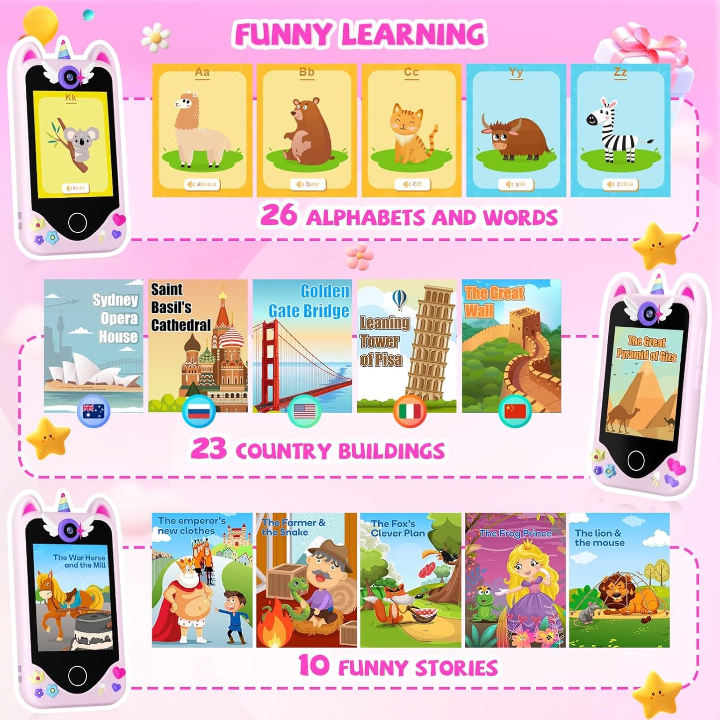 Kinderhandy mit Touchscreen & Kamera, Rosa