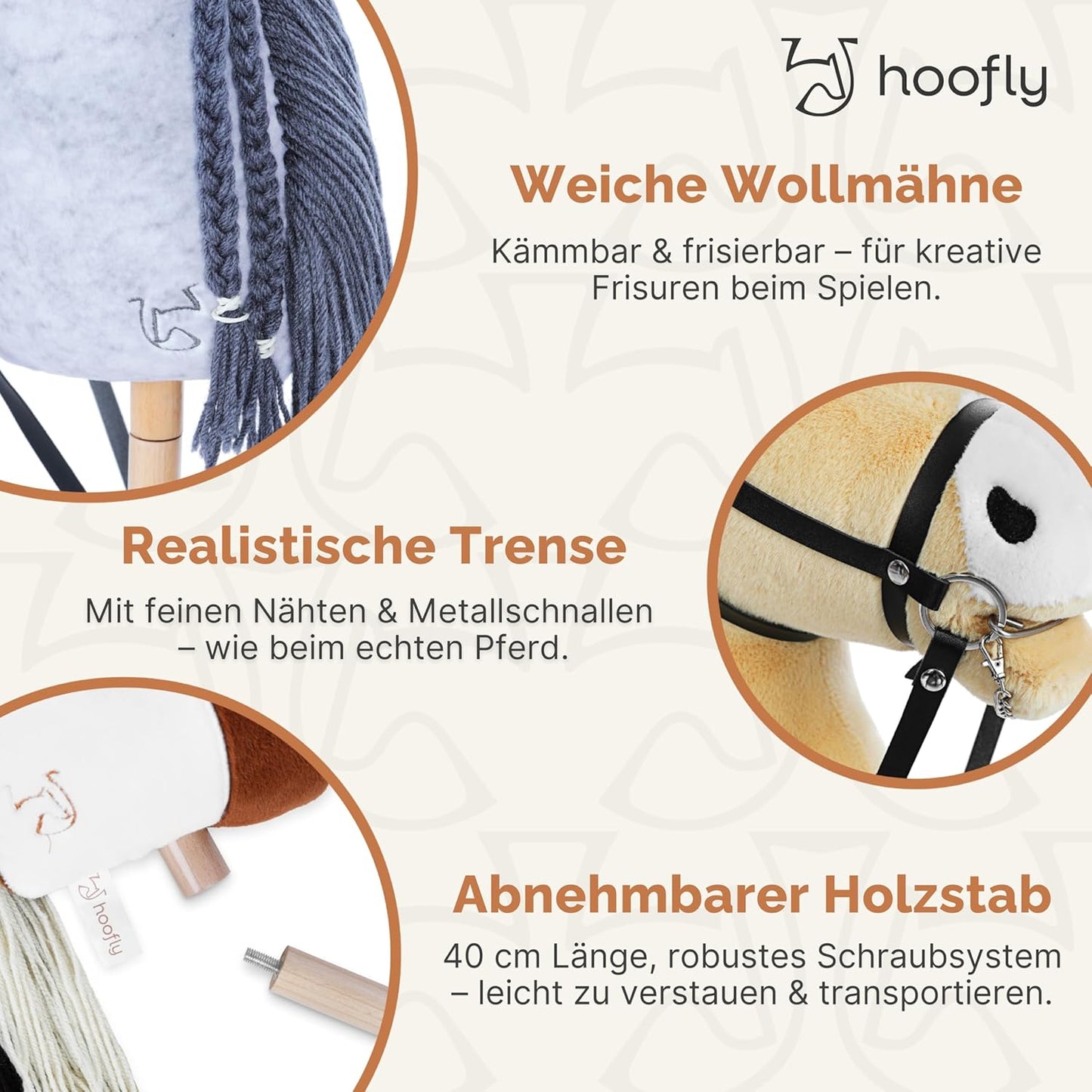 Steckenpferd mit Trense & Schraubstab, Schwarze Schecke
