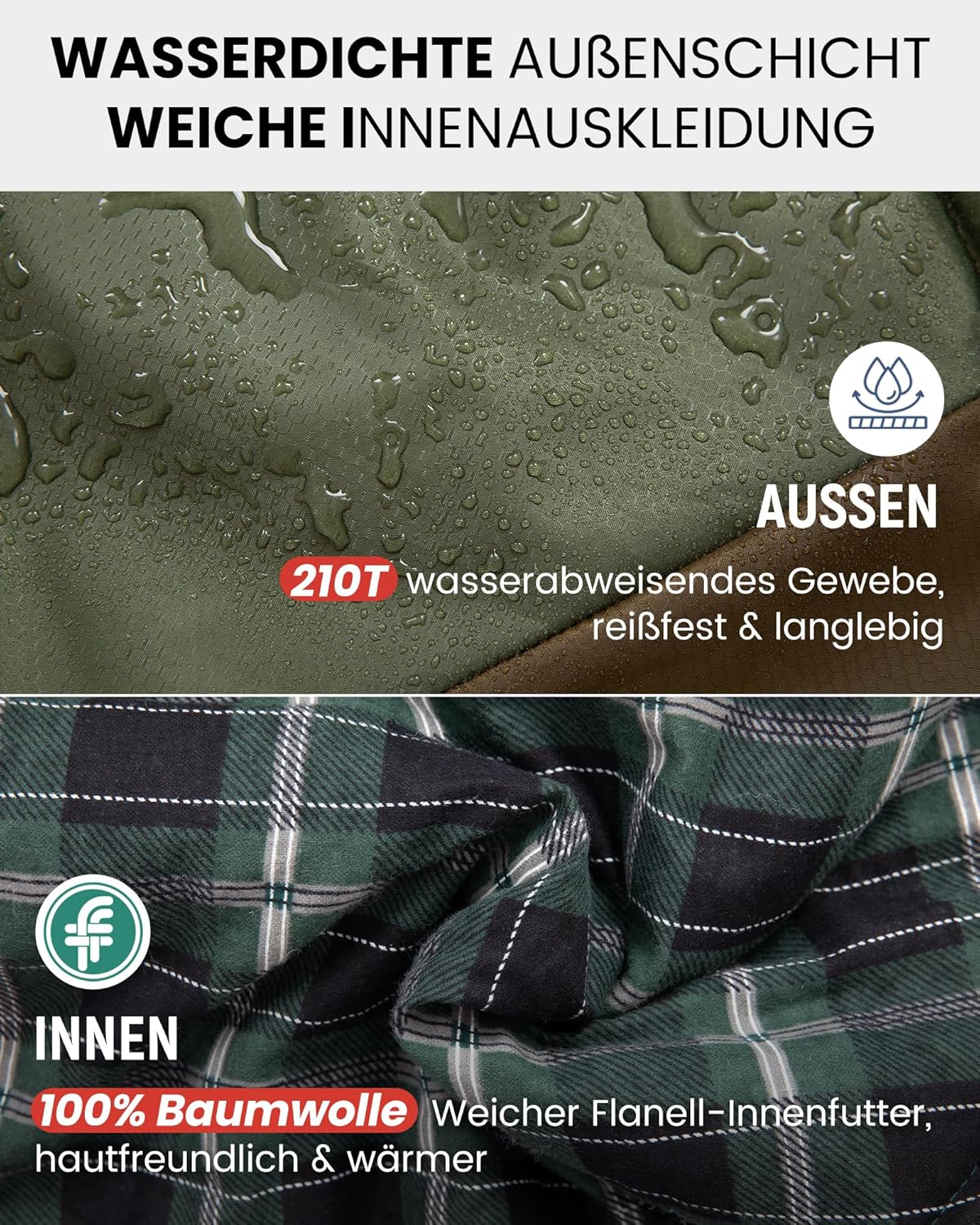Schlafsack für Erwachsene, 300GSM Grün/Braun-R-Zip