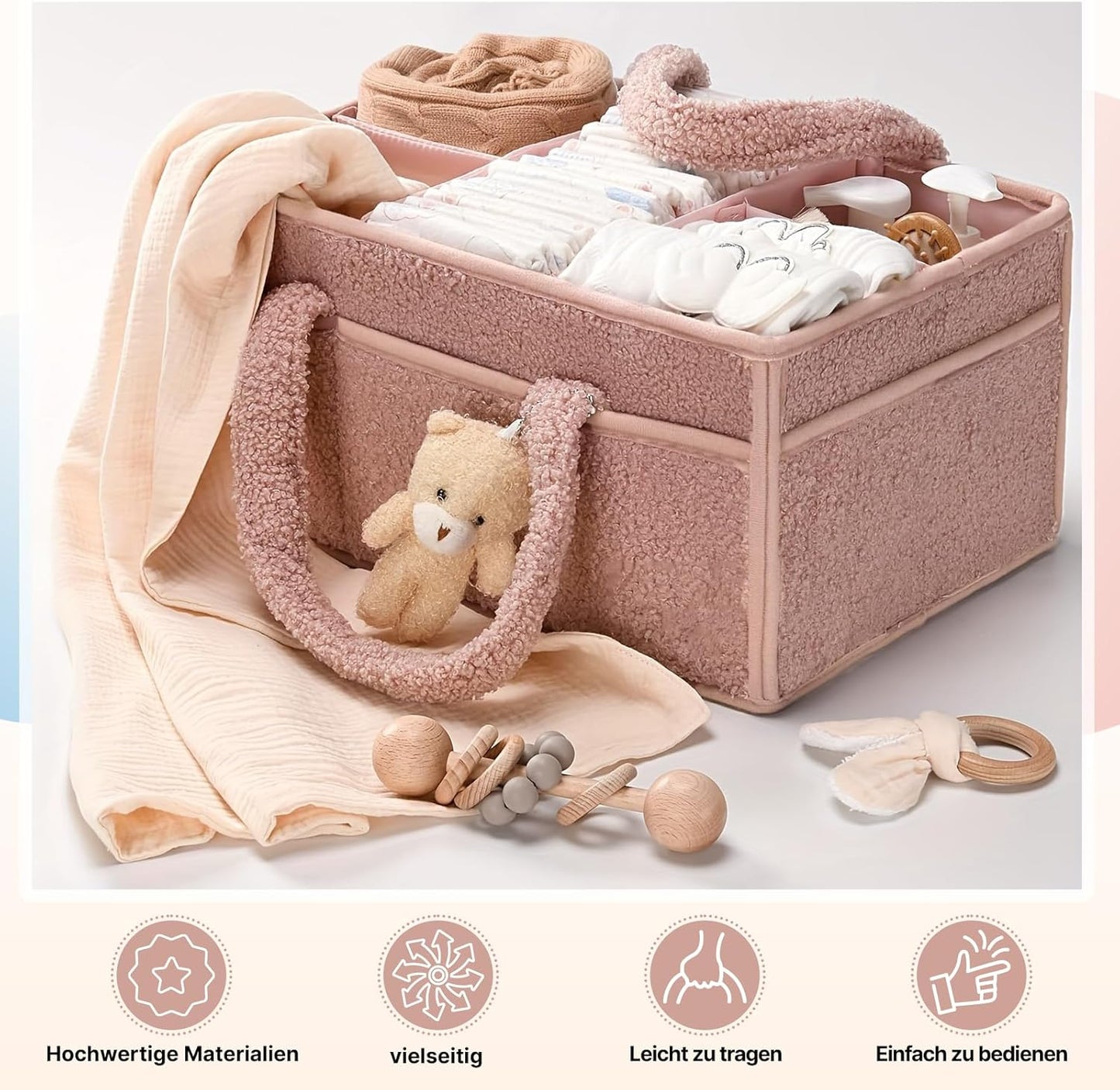 Baby Wickeltasche Organizer für Wickeltisch, Rosa