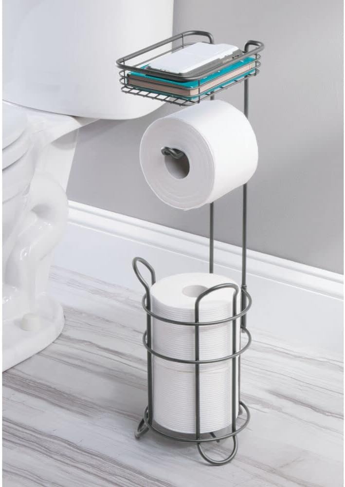 Freistehender Toilettenpapierhalter mit Ablage, Grau