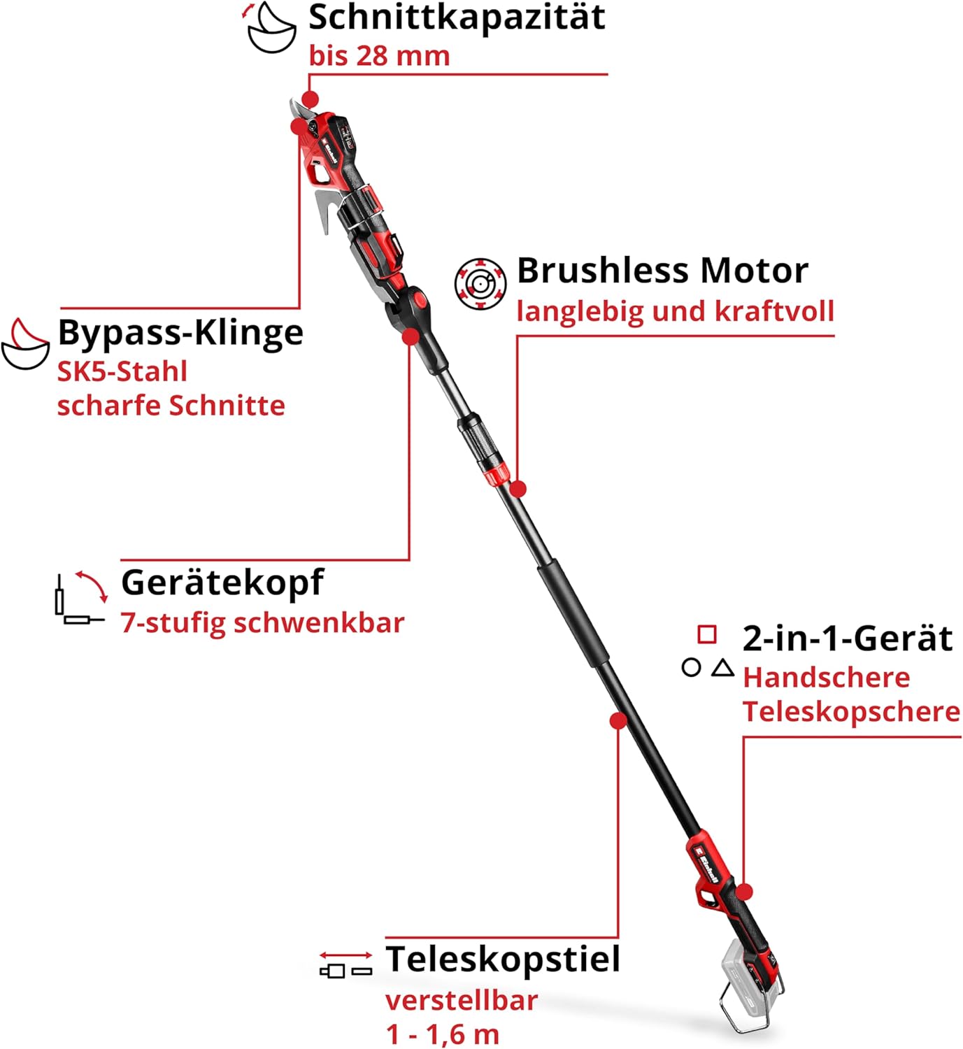 Akku-Astschere GP-LS 18/28 Li T BL-Solo mit Teleskopstiel