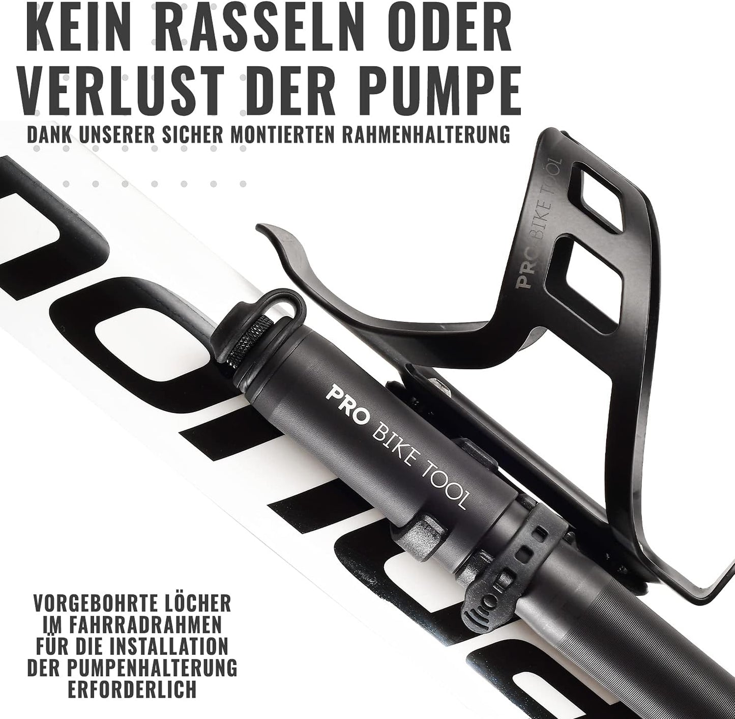 Mini-Fahrradpumpe für Presta- und Schrader-Ventile, Matt Schwarz