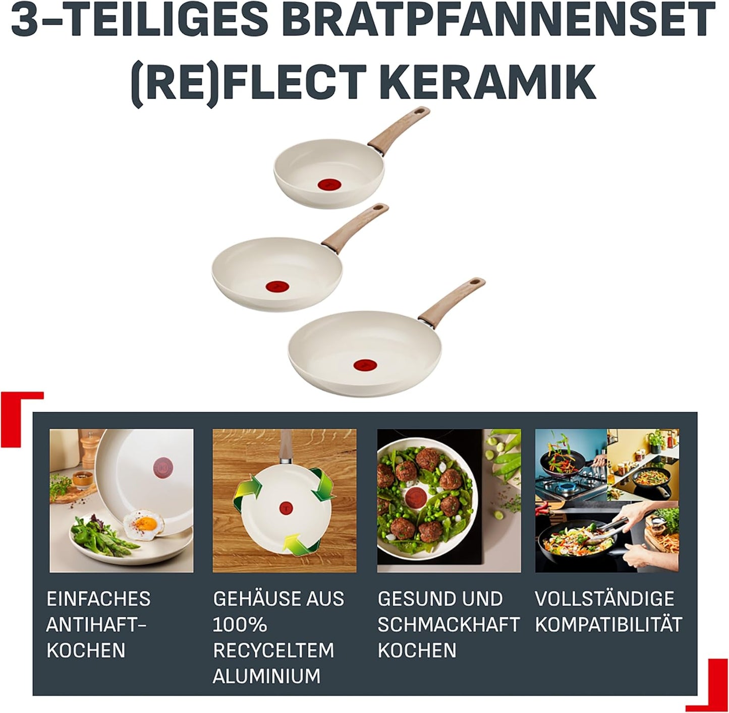 Pfannen-Set mit keramischer Antihaftbeschichtung, 3-tlg. Pfannen-Set 20,24,28 cm