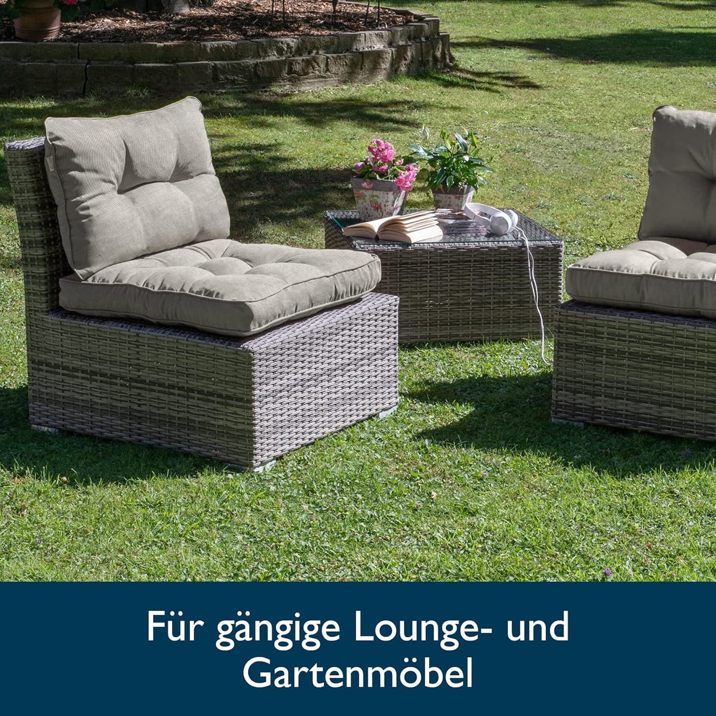 Lounge Rückenkissen 50x40 cm für Gartenmöbel, Hellgrau Rückenkissen - 50x40x12 cm