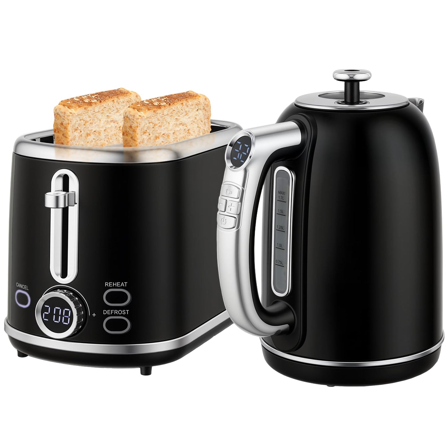 Wasserkocher-Toaster-Set, Schwarz