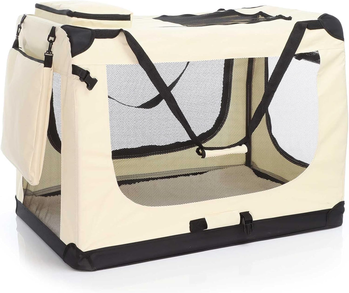 Transportbox XXL Faltbar Beige 90x63x63cm Hundebox Reisebox Katzenbox, 90 x 63 x 63 cm| beige