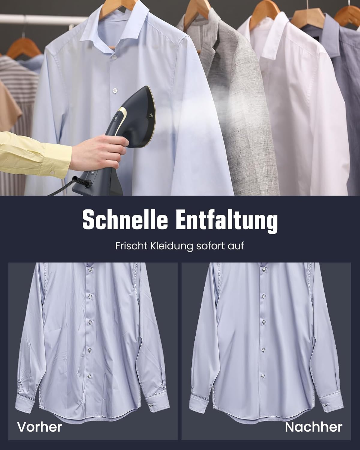 2-in-1 Dampfglätter und Bügeleisen, Dunkelblau