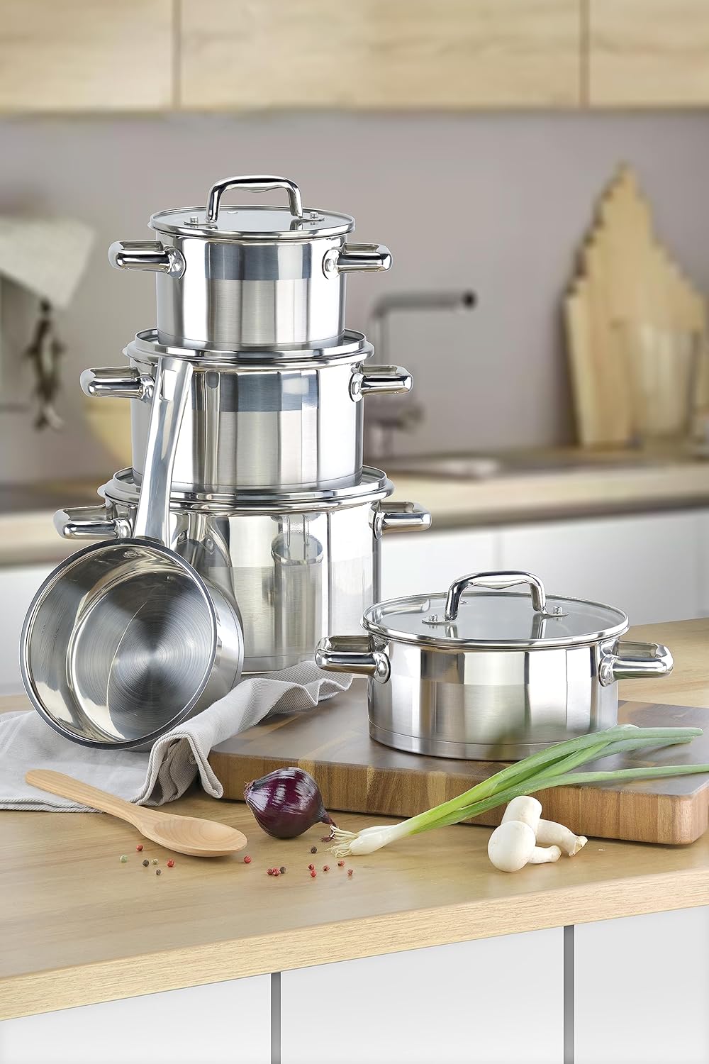 Induktionsgeeignetes Kochtopf-Set aus Edelstahl (9-teilig)