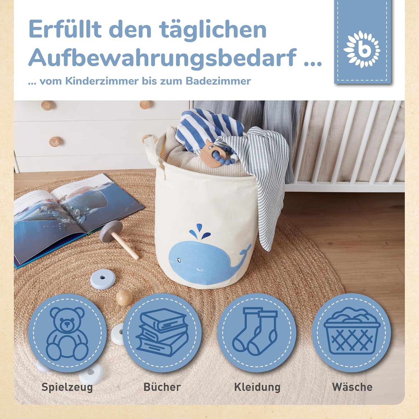 Aufbewahrungskorb Baby Wal für Kinder, Wal