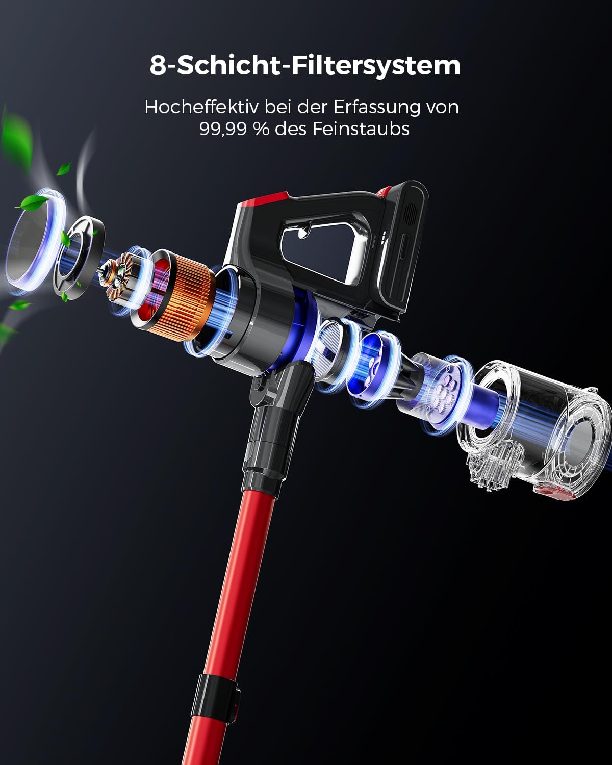 F02 Ultra Akku-Staubsauger 55KPa, 70 Min Laufzeit, Violett und Rot